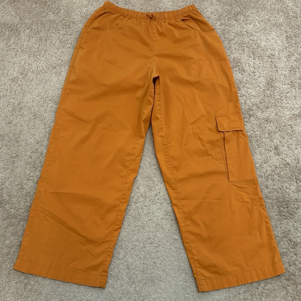 Be Present Yoga Pants Women's Medium Orange Cargo WideLeg Relaxed Cotton
